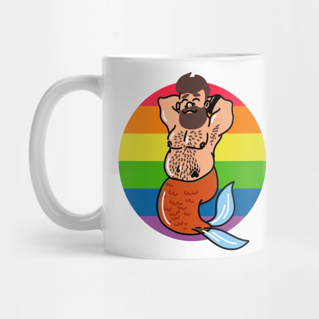 Gay bear merman with lgbtq flag by Sgrel-art